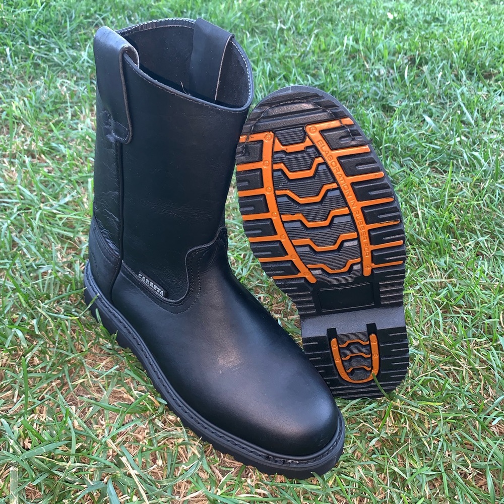 Men’s STEEL TOE pull on Leather work Boots Black